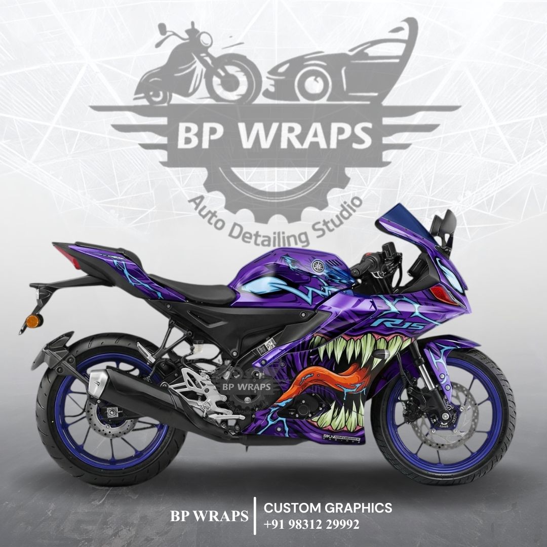 Yamaha R15 V4 Venom custom graphics wrap by BP Wraps Kolkata
